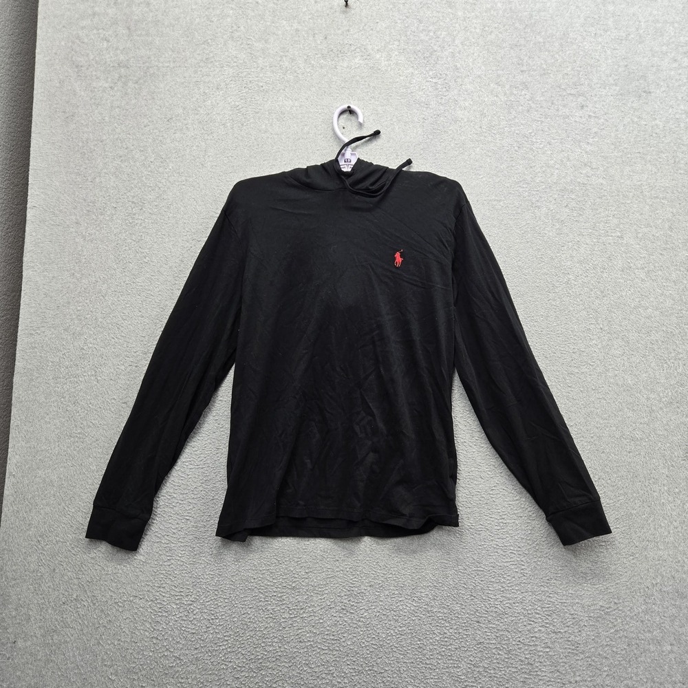Polo Ralph Lauren Men Shirt M Hooded lack Embroidered Logo Long Sleeve Pullover